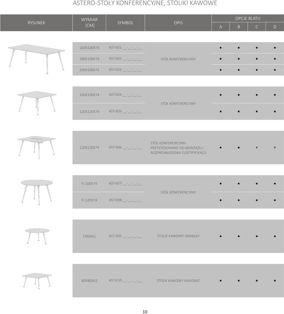 12012074 AST-K06- - - - STÓ KONFERENCYJNY- PRZYSTOSOWANY DO MONTA U I ROZPROWADZENIA ELEKTRYFIKACJI FI 10074 AST-K07- - - -