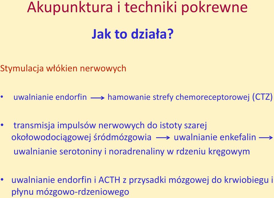 transmisja impulsów nerwowych do istoty szarej okołowodociągowej śródmózgowia uwalnianie