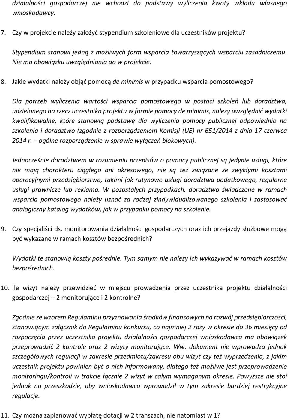 Jakie wydatki należy objąć pomocą de minimis w przypadku wsparcia pomostowego?