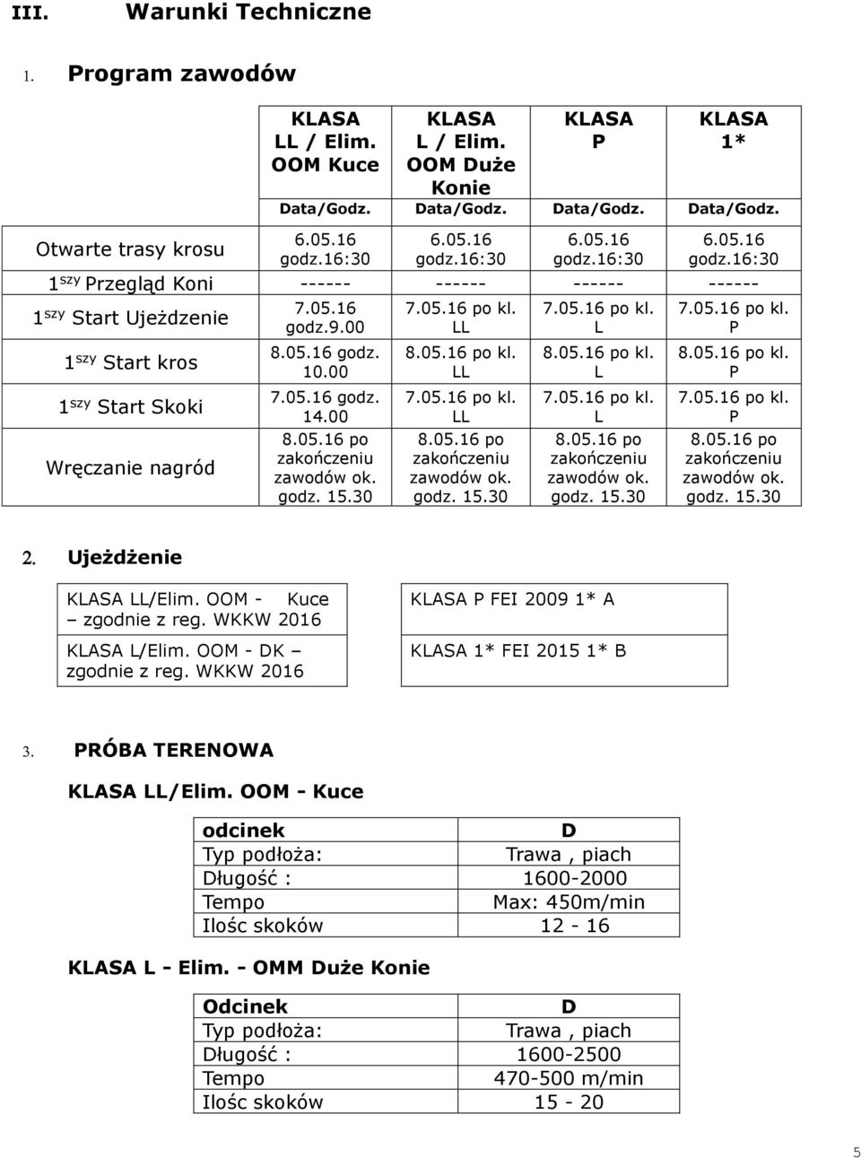 00 8.05.16 godz. 10.00 7.05.16 godz. 14.00 8.05.16 po zakończeniu zawodów ok. godz. 15.30 LL 8.05.16 po kl. LL LL 8.05.16 po zakończeniu zawodów ok. godz. 15.30 L 8.05.16 po kl. L L 8.05.16 po zakończeniu zawodów ok. godz. 15.30 8.