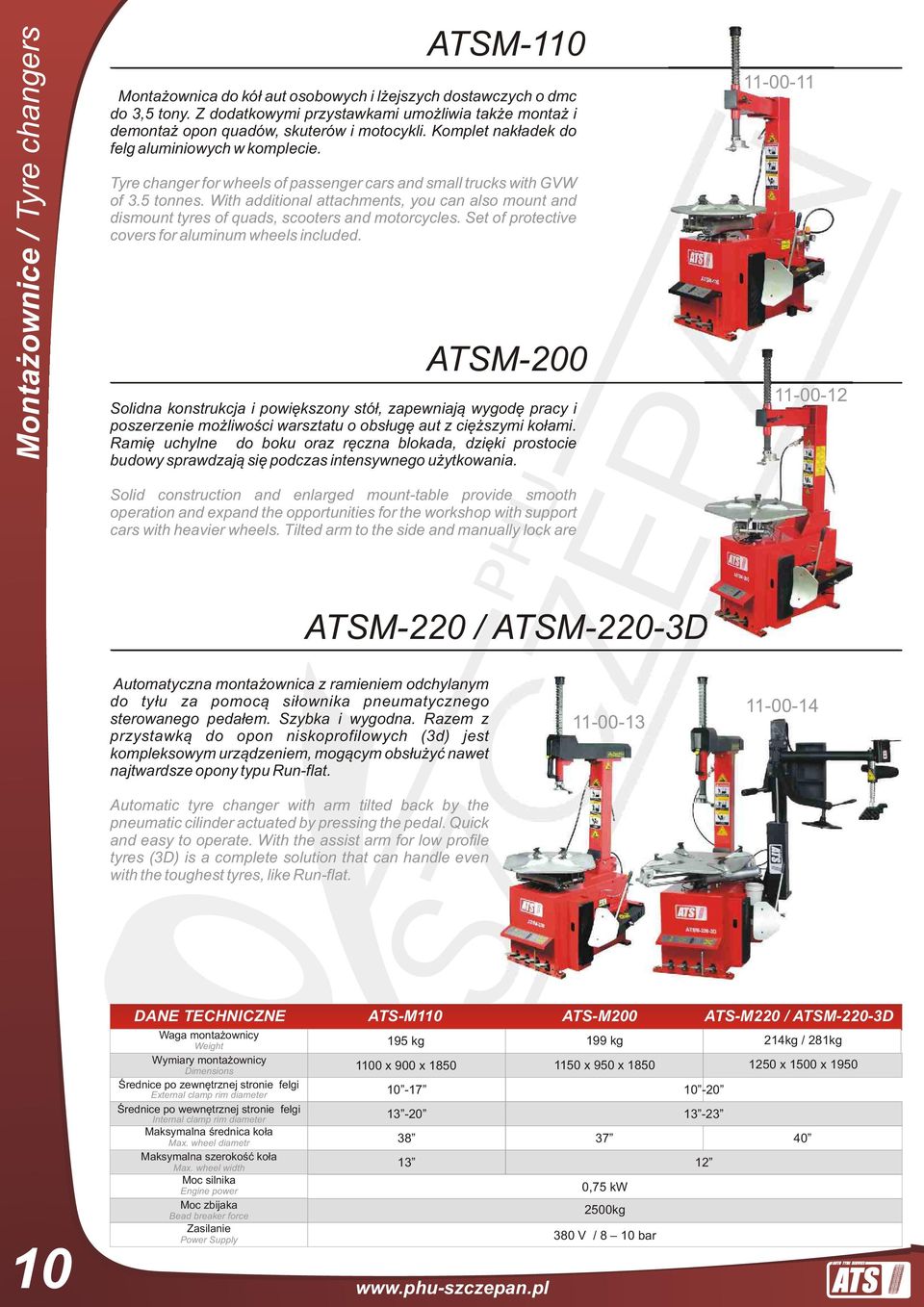 Tyre changer for wheels of passenger cars and small trucks with GVW of 3.5 tonnes. With additional attachments, you can also mount and dismount tyres of quads, scooters and motorcycles.