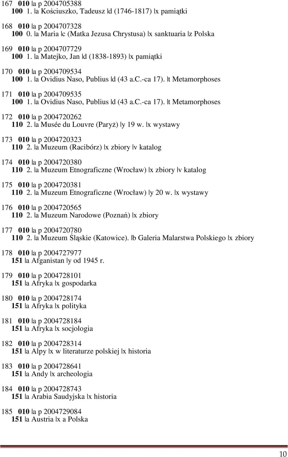 a Musée du Louvre (Paryż) y 19 w. x wystawy 173 010 a p 2004720323 110 2. a Muzeum (Racibórz) x zbiory v katalog 174 010 a p 2004720380 110 2.