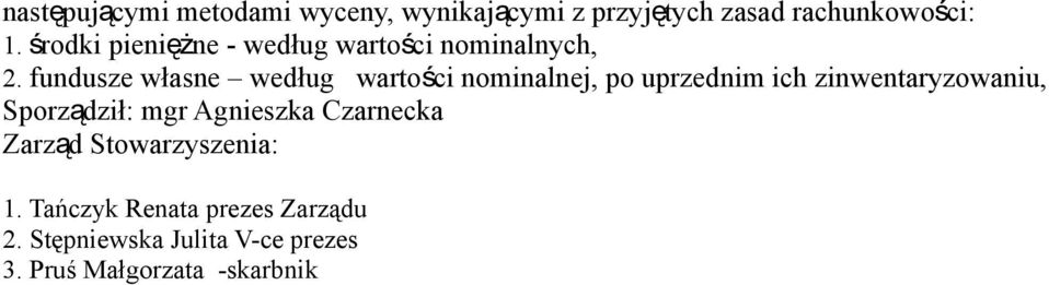 fundusze własne według wartości nominalnej, po uprzednim ich zinwentaryzowaniu, Sporządził: