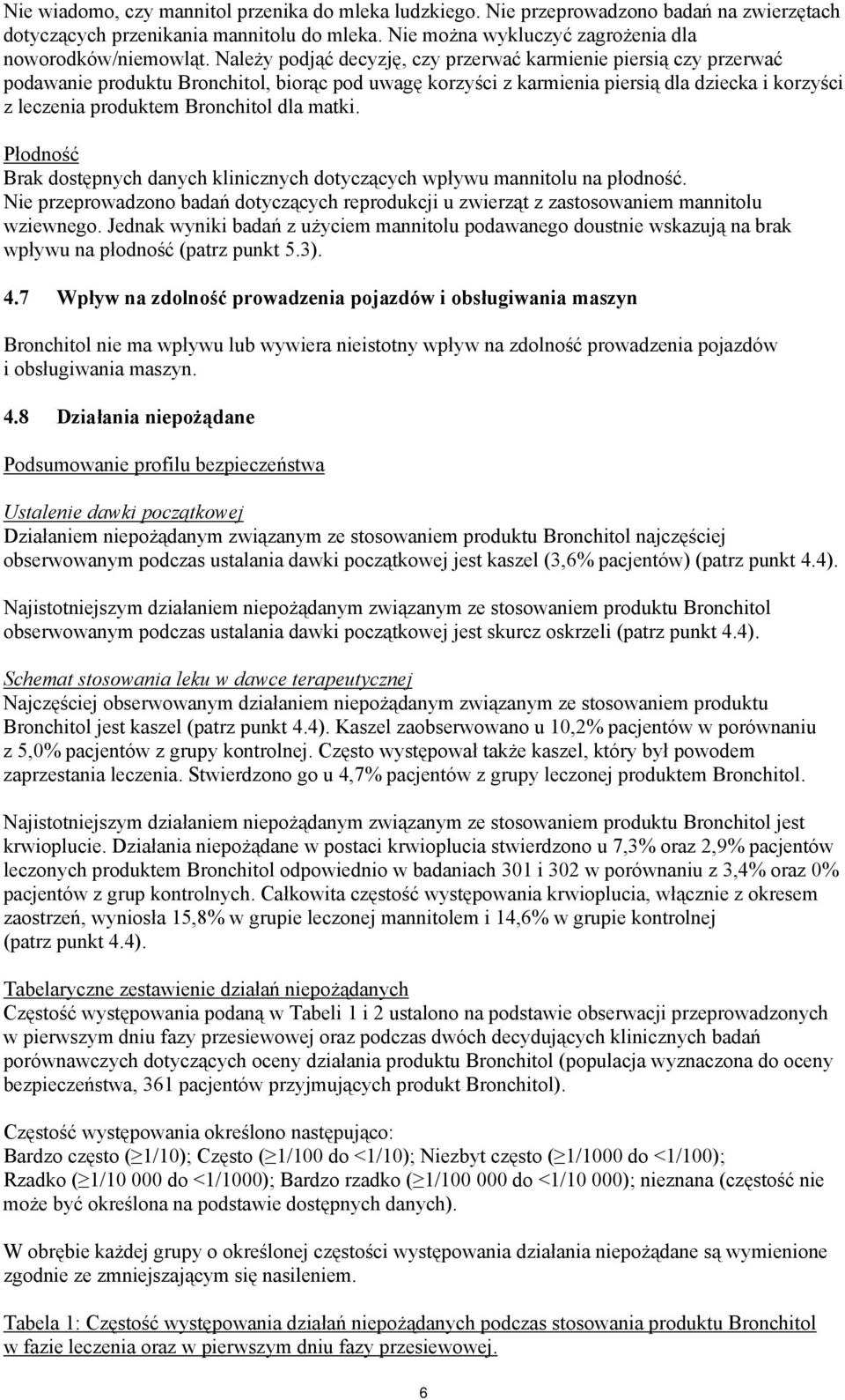 dla matki. Płodność Brak dostępnych danych klinicznych dotyczących wpływu mannitolu na płodność. Nie przeprowadzono badań dotyczących reprodukcji u zwierząt z zastosowaniem mannitolu wziewnego.