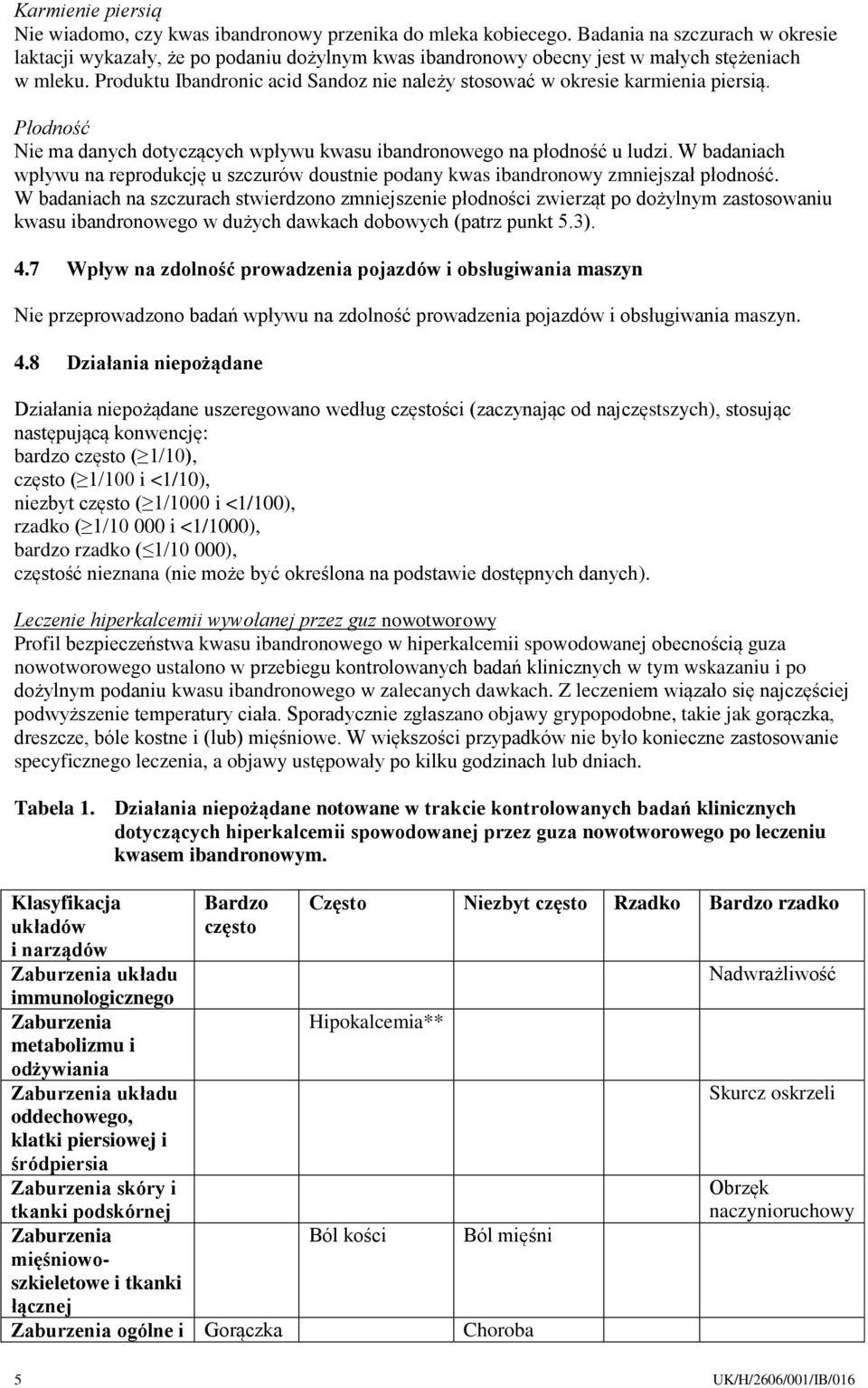 Produktu Ibandronic acid Sandoz nie należy stosować w okresie karmienia piersią. Płodność Nie ma danych dotyczących wpływu kwasu ibandronowego na płodność u ludzi.