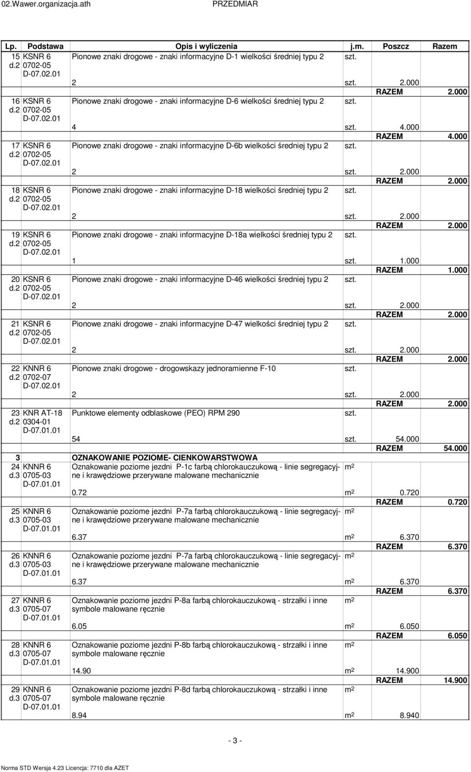 000 Pionowe znaki drogowe - znaki informacyjne D-6b wielkości średniej typu 2 Pionowe znaki drogowe - znaki informacyjne D-18 wielkości średniej typu 2 Pionowe znaki drogowe - znaki informacyjne