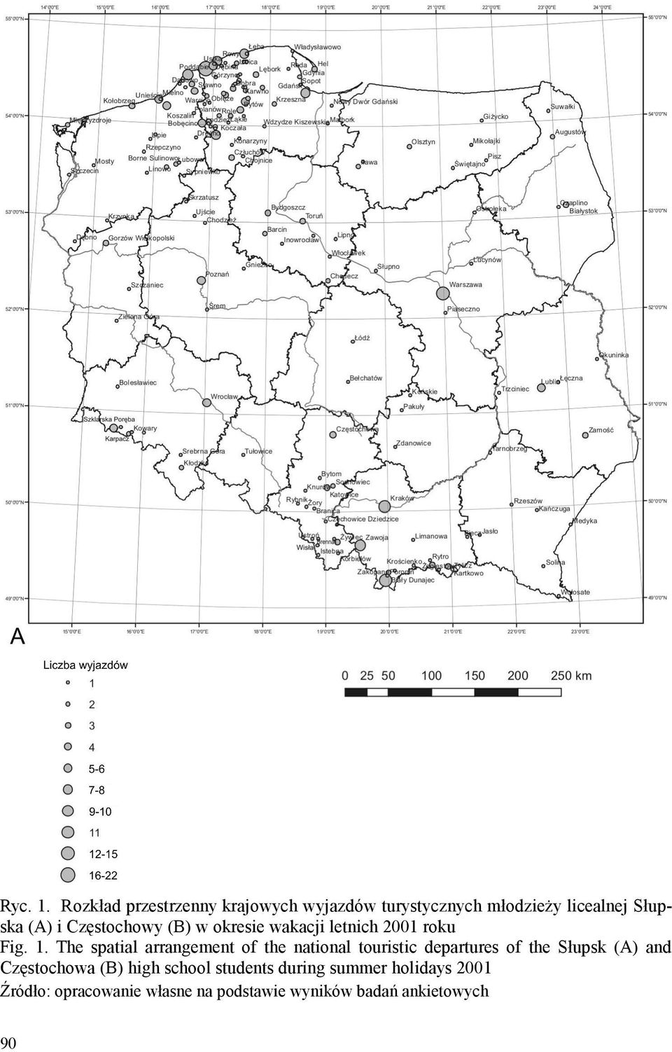 Częstochowy (B) w okresie wakacji letnich 2001 roku Fig. 1.