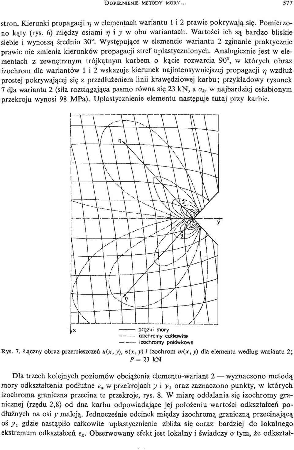 Analogicznie jest w elementach z zewnę trznym trójką tnym karbem o ką cie rozwarcia 90, w których obraz izochrom dla wariantów 1 i 2 wskazuje kierunek najintensywniejszej propagacji r wzdł uż prostej