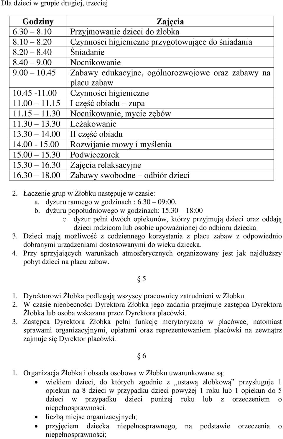 30 Leżakowanie 13.30 14.00 II część obiadu 14.00-15.00 Rozwijanie mowy i myślenia 15.00 15.30 Podwieczorek 15.30 16.30 Zajęcia relaksacyjne 16.30 18.00 Zabawy swobodne odbiór dzieci 2.