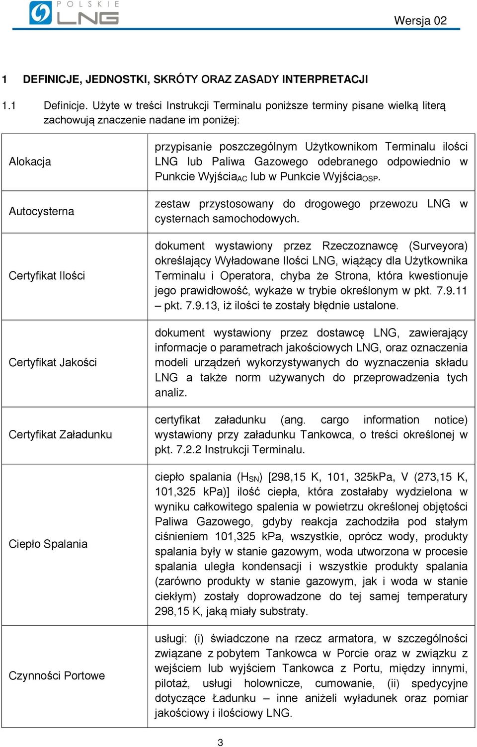 Spalania Czynności Portowe przypisanie poszczególnym Użytkownikom Terminalu ilości LNG lub Paliwa Gazowego odebranego odpowiednio w Punkcie Wyjścia AC lub w Punkcie Wyjścia OSP.