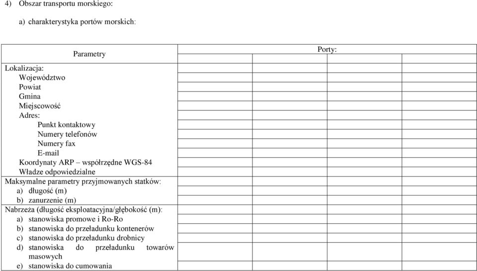 przyjmowanych statków: a) długość (m) b) zanurzenie (m) Nabrzeża (długość eksploatacyjna/głębokość (m): a) stanowiska promowe i Ro-Ro b)