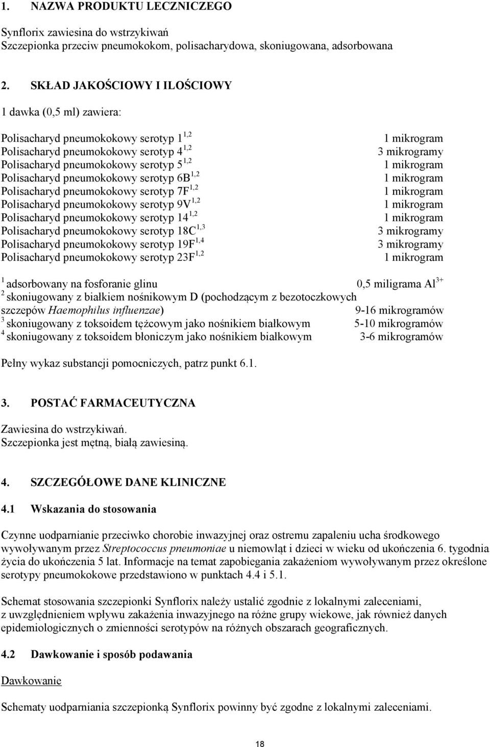 pneumokokowy serotyp 6B 1,2 Polisacharyd pneumokokowy serotyp 7F 1,2 Polisacharyd pneumokokowy serotyp 9V 1,2 Polisacharyd pneumokokowy serotyp 14 1,2 Polisacharyd pneumokokowy serotyp 18C 1,3