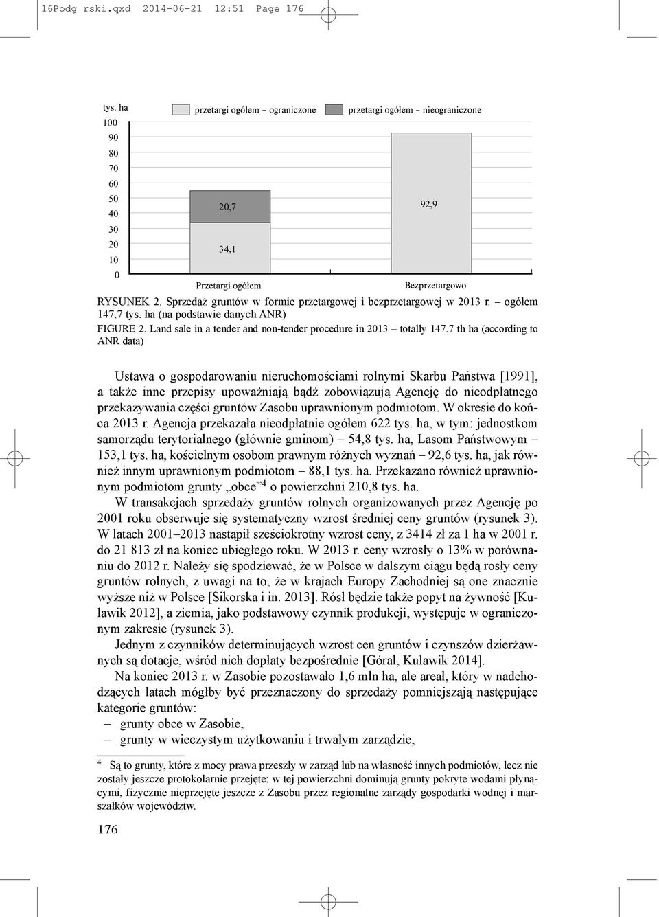 7 th ha (according to ANR data) 92,9 Bezprzetargowo Ustawa o gospodarowaniu nieruchomościami rolnymi Skarbu Państwa [1991], a także inne przepisy upoważniają bądź zobowiązują Agencję do nieodpłatnego