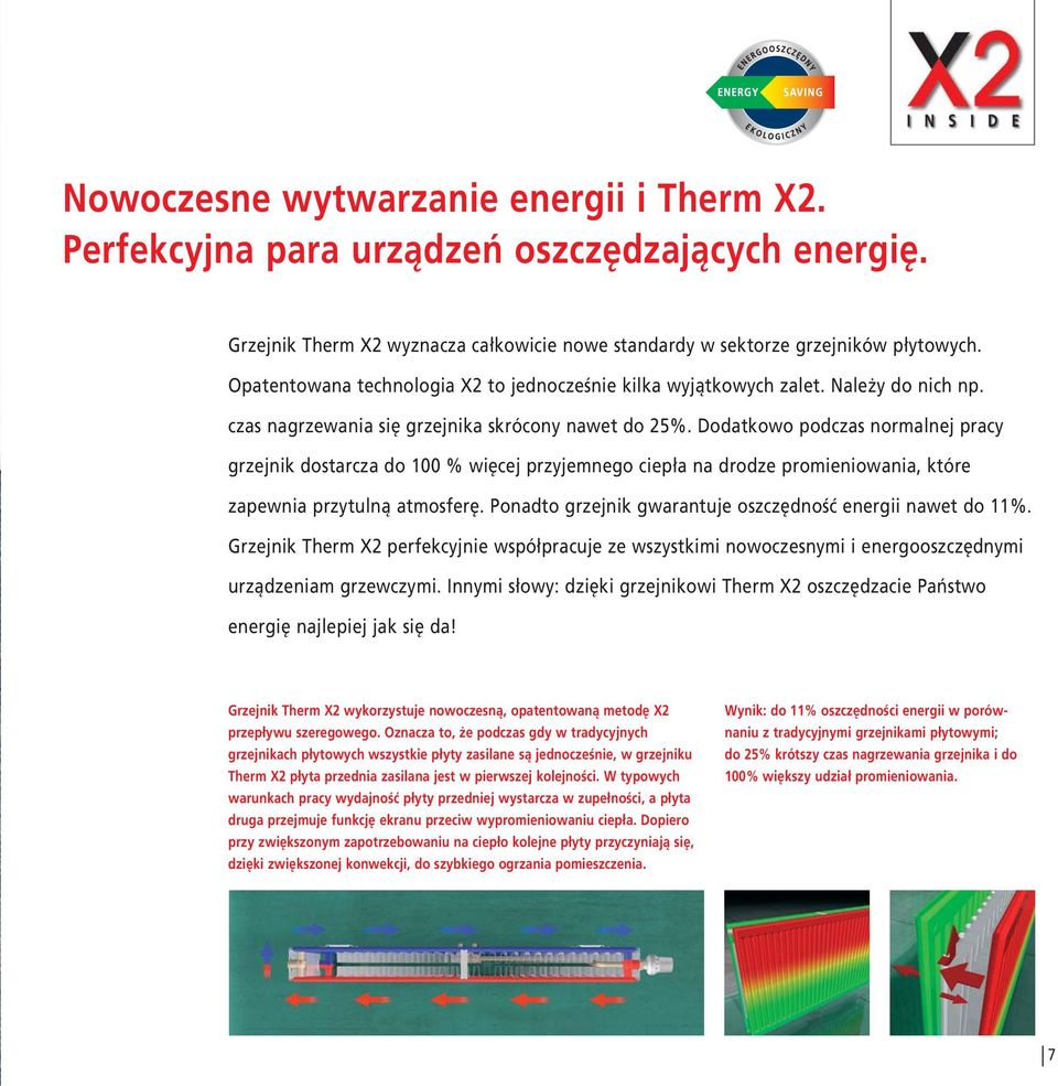 Dodatkowo podczas normalnej pracy grzejnik dostarcza do 100 % więcej przyjemnego ciepła na drodze promieniowania, które zapewnia przytulną atmosferę.