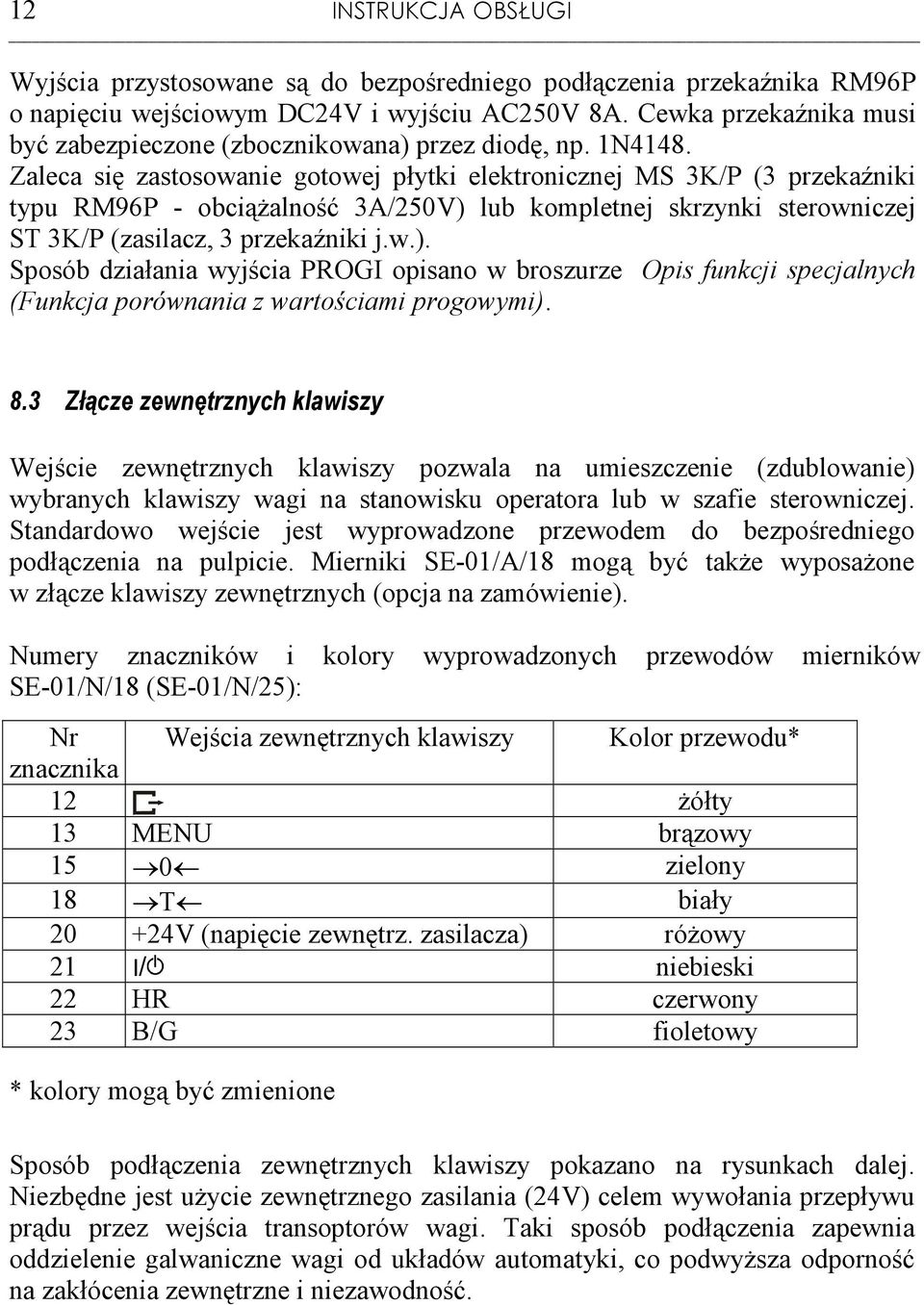 Zaleca się zastosowanie gotowej płytki elektronicznej MS 3K/P (3 przekaźniki typu RM96P - obciąŝalność 3A/250V) 