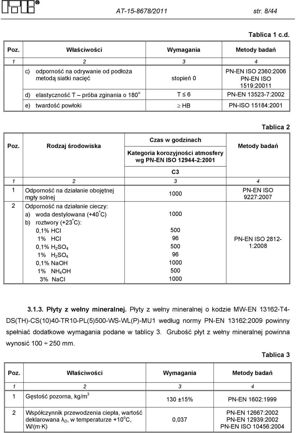 PN-EN 13523-7:2002 e) twardość powłoki HB PN-ISO 15184:2001 Tablica 2 Poz.