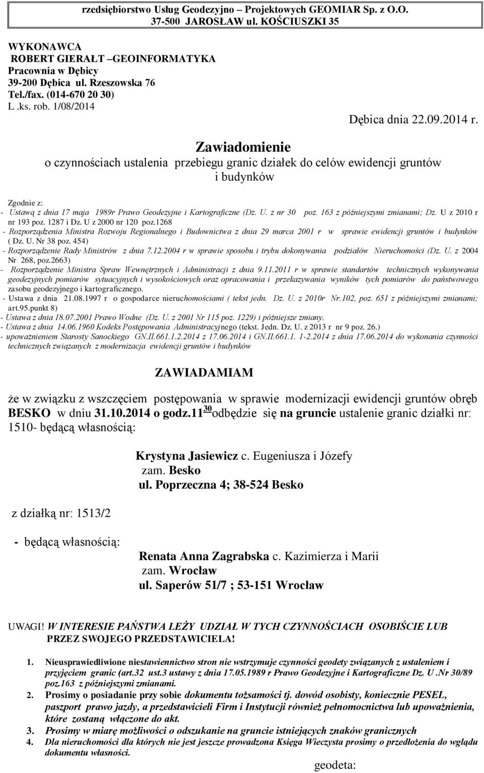 O. - Rozporządzenia Ministra Rozwoju Regionalnego i Budownictwa z dnia 29 marca 2001 r w sprawie ewidencji