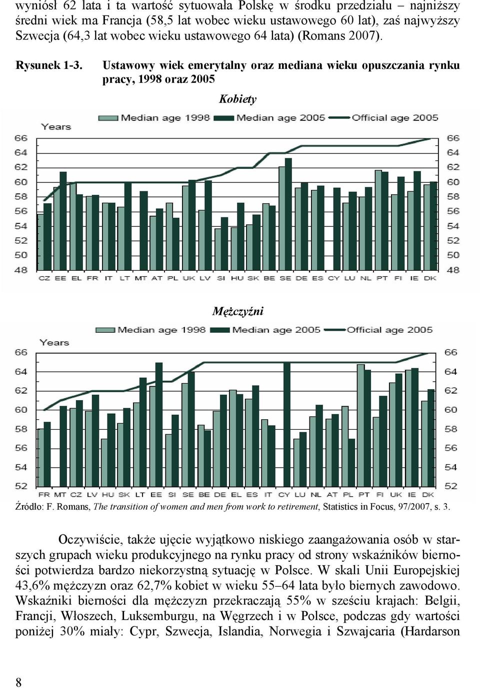 Romans, The transition of women and men from work to retirement, Statistics in Focus, 97/2007, s. 3.