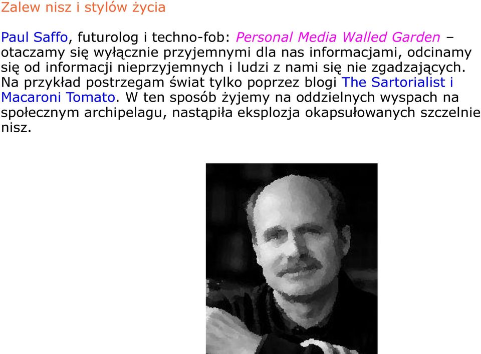 nie zgadzających. Na przykład postrzegam świat tylko poprzez blogi The Sartorialist i Macaroni Tomato.