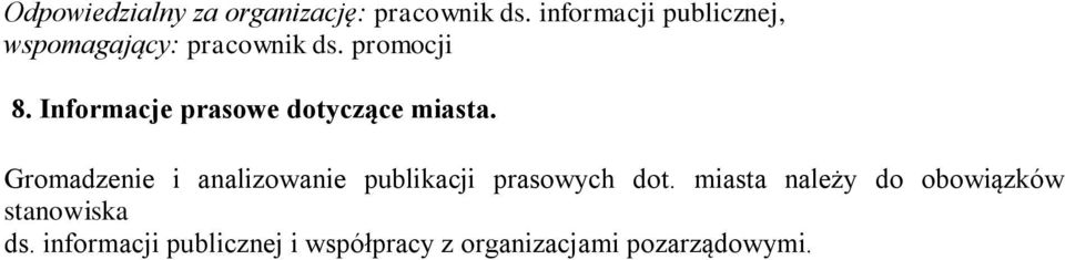 Informacje prasowe dotyczące miasta.