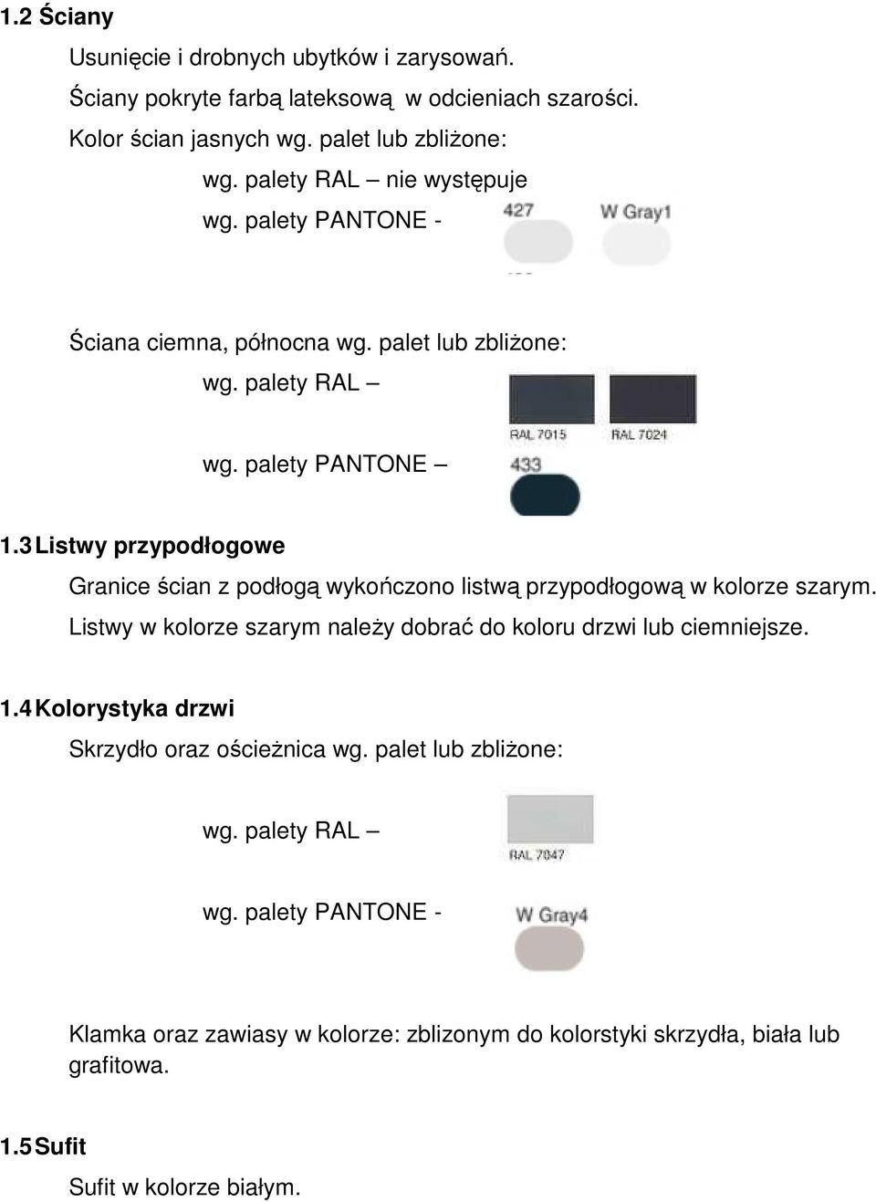 3 Listwy przypodłogowe Granice ścian z podłogą wykończono listwą przypodłogową w kolorze szarym.