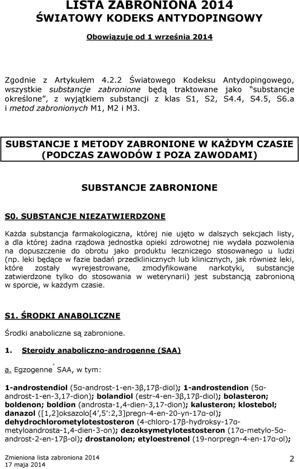 SUBSTANCJE NIEZATWIERDZONE Każda substancja farmakologiczna, której nie ujęto w dalszych sekcjach listy, a dla której żadna rządowa jednostka opieki zdrowotnej nie wydała pozwolenia na dopuszczenie