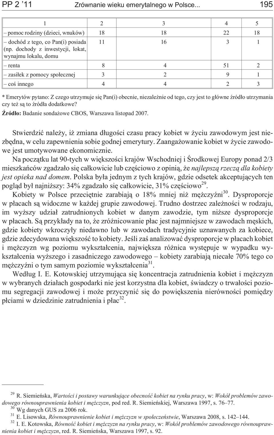 od tego, czy jest to g³ówne Ÿród³o utrzymania czy te s¹ to Ÿród³a dodatkowe? ród³o: Badanie sonda owe CBOS, Warszawa listopad 2007.