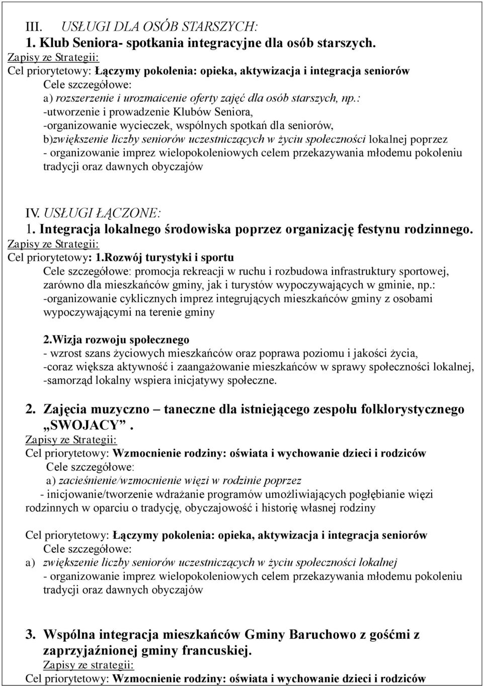 : -utworzenie i prowadzenie Klubów Seniora, -organizowanie wycieczek, wspólnych spotkań dla seniorów, b)zwiększenie liczby seniorów uczestniczących w życiu społeczności lokalnej poprzez -