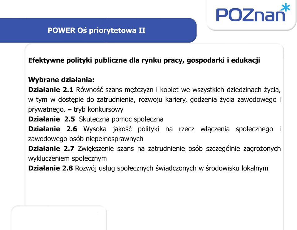 prywatnego. tryb konkursowy Działanie 2.5 Skuteczna pomoc społeczna Działanie 2.