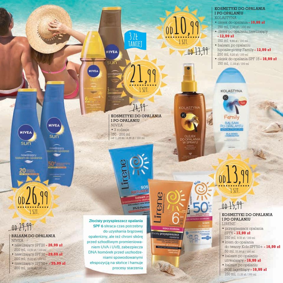 150-200 ml od 11,00 do 14,66 zł / 100 ml od26,99 od 29,99 balsam do opalania NIVEA nawilżający SPF20-26,99 zł 200 ml, 13,50 zł / 100 ml nawilżający SPF30-29,99 zł 200 ml, 15,00 zł / 100 ml