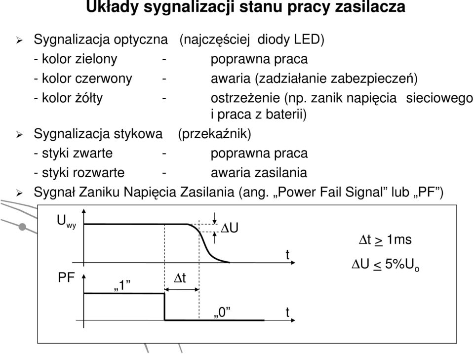 zanik napięcia sieciowego i praca z baerii) Sygnalizacja sykowa (przekaźnik) - syki zware - poprawna praca -