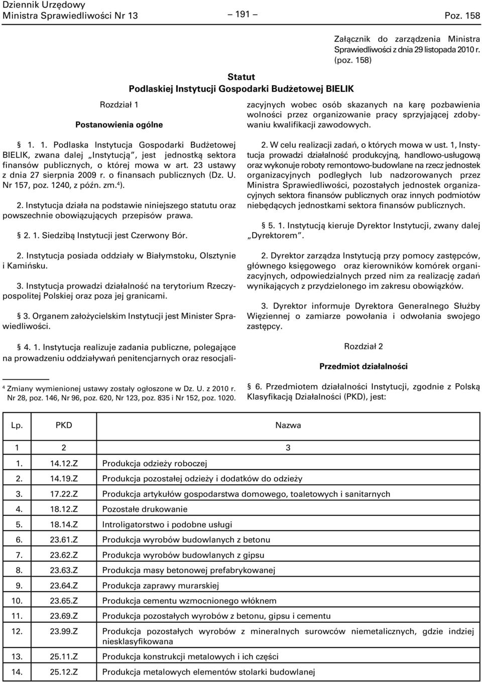 23 ustawy z dnia 27 sierpnia 2009 r. o finansach publicznych (Dz. U. Nr 157, poz. 1240, z późn. zm. 4 ). 2. Instytucja działa na podstawie niniejszego statutu oraz powszechnie obowiązujących przepisów prawa.