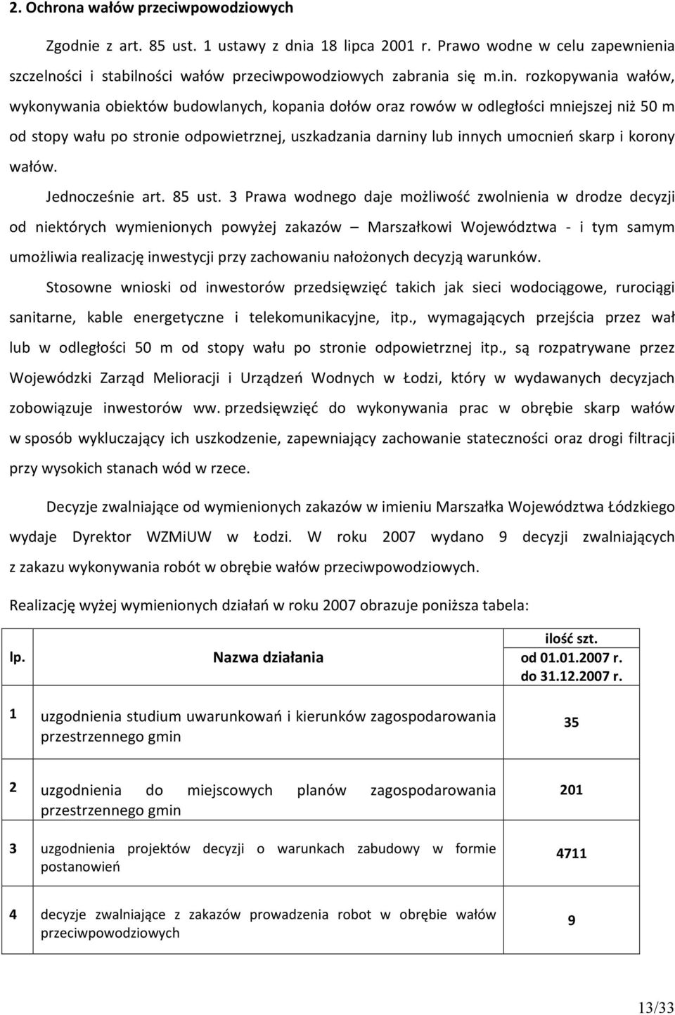 korony wałów. Jednocześnie art. 85 ust.