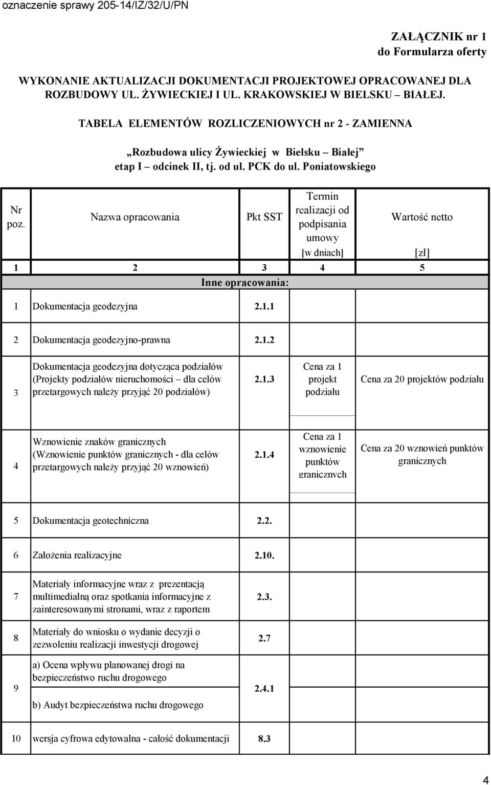 Poniatowskiego Termin realizacji od Wartość netto podpisania umowy [w dniach] [zł] 1 