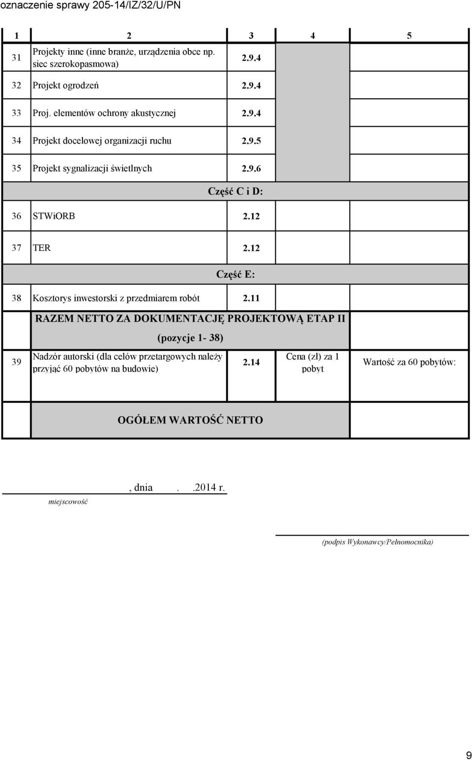 12 37 TER 2.12 Część E: 38 Kosztorys inwestorski z przedmiarem robót 2.