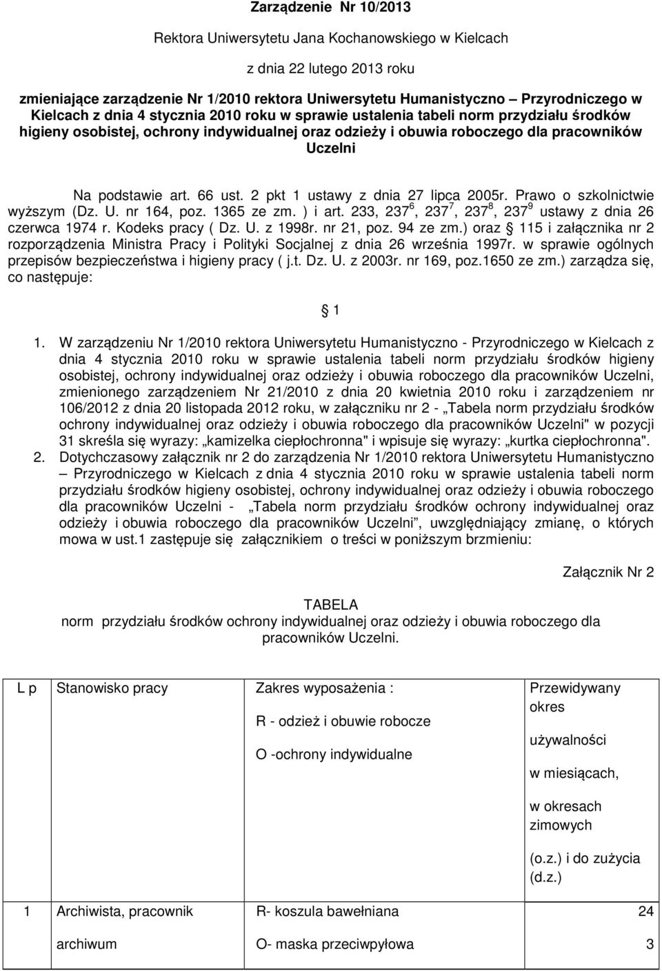 2 pkt 1 ustawy z dnia 27 lipca 2005r. Prawo o szkolnictwie wyższym (Dz. U. nr 164, poz. 15 ze zm. ) i art. 2, 27 6, 27 7, 27 8, 27 9 ustawy z dnia 26 czerwca 1974 r. Kodeks pracy ( Dz. U. z 1998r.