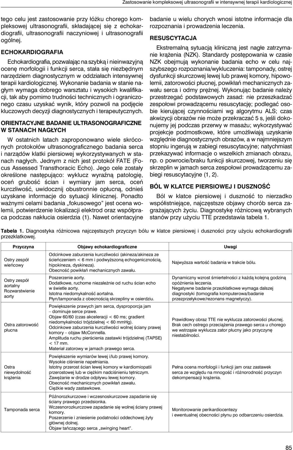 ECHOKARDIOGRAFIA Echokardiografia, pozwalając na szybką i nieinwazyjną ocenę morfologii i funkcji serca, stała się niezbędnym narzędziem diagnostycznym w oddziałach intensywnej terapii