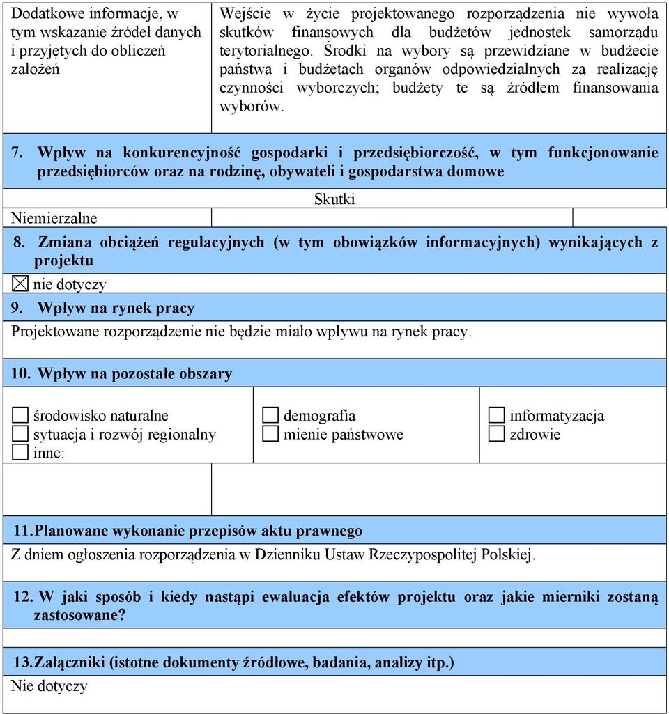 Wpływ na konkurencyjność gospodarki i przedsiębiorczość, w tym funkcjonowanie przedsiębiorców oraz na rodzinę, obywateli i gospodarstwa domowe Niemierzalne Skutki 8.