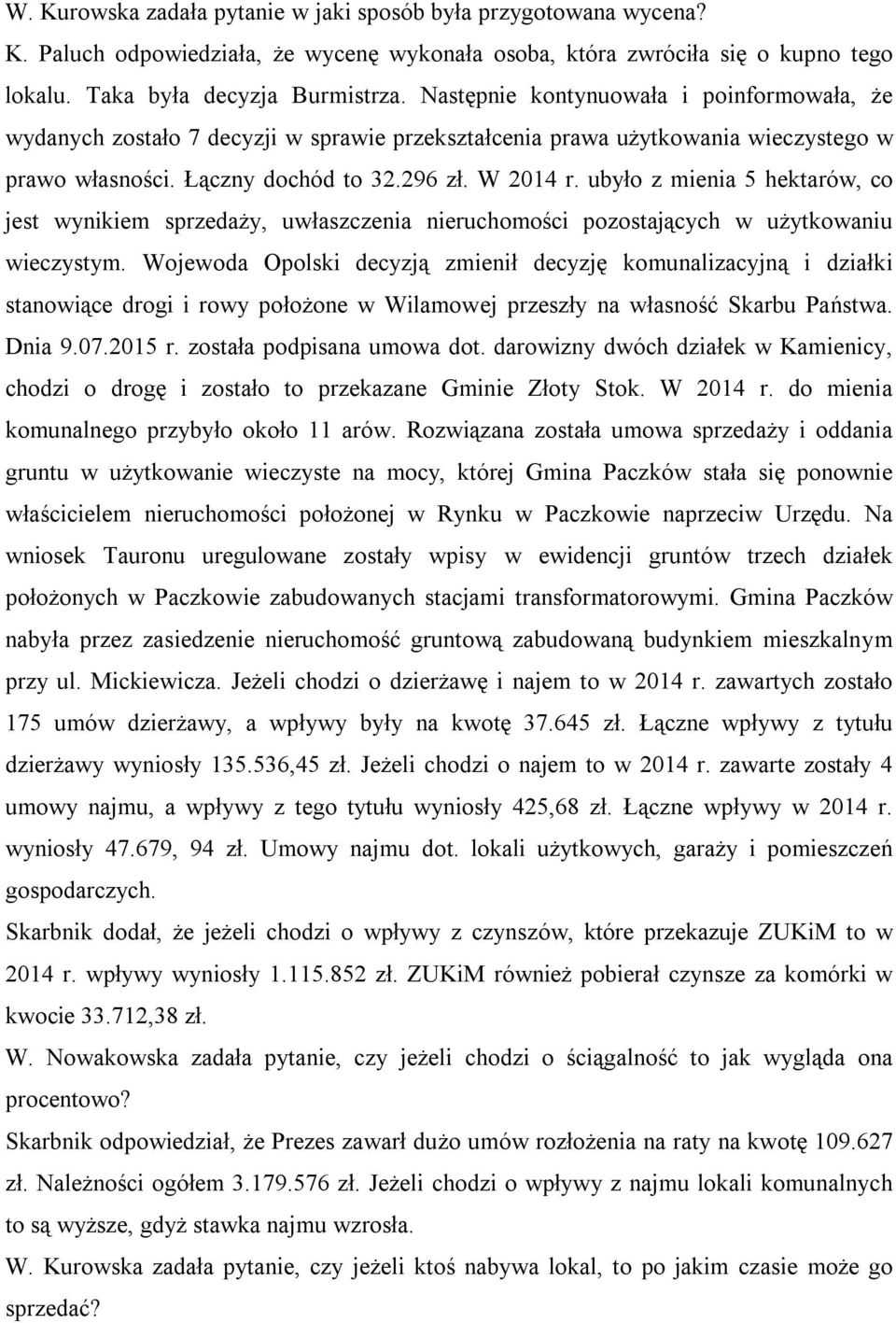 ubyło z mienia 5 hektarów, co jest wynikiem sprzedaży, uwłaszczenia nieruchomości pozostających w użytkowaniu wieczystym.