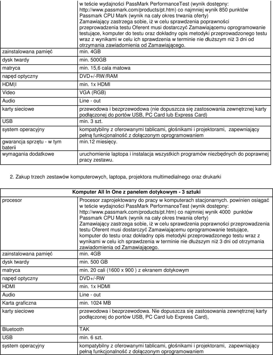 htm) co najmniej wynik 850 punktów Passmark CPU Mark (wynik na cały okres trwania oferty) Zamawiający zastrzega sobie, iż w celu sprawdzenia poprawności przeprowadzenia testu Oferent musi dostarczyć