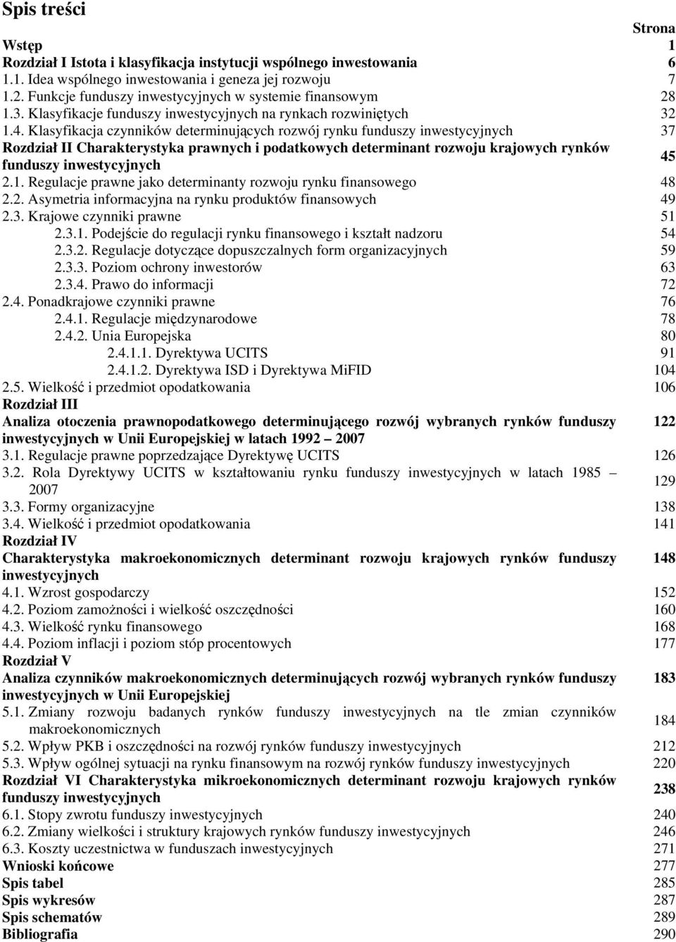 Klasyfikacja czynników determinujących rozwój rynku funduszy inwestycyjnych 37 Rozdział II Charakterystyka prawnych i podatkowych determinant rozwoju krajowych rynków 45 funduszy inwestycyjnych 2.1.