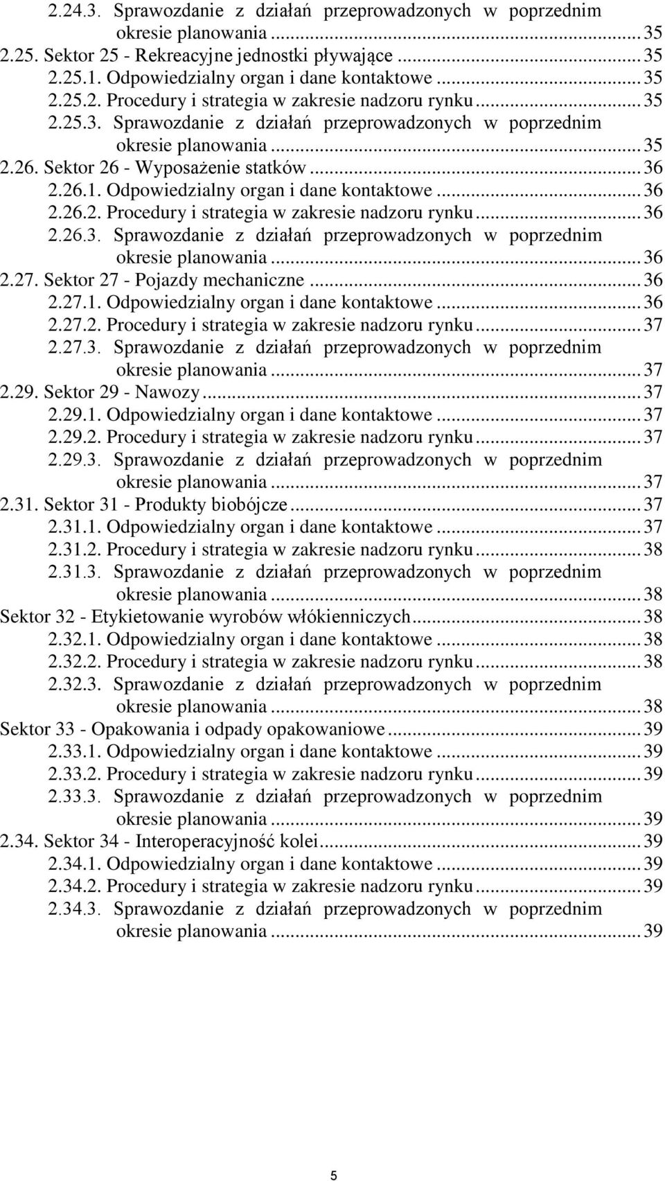 .. 36 2.26.3. Sprawozdanie z działań przeprowadzonych w poprzednim okresie planowania... 36 2.27. Sektor 27 - Pojazdy mechaniczne... 36 2.27.1. Odpowiedzialny organ i dane kontaktowe... 36 2.27.2. Procedury i strategia w zakresie nadzoru rynku.