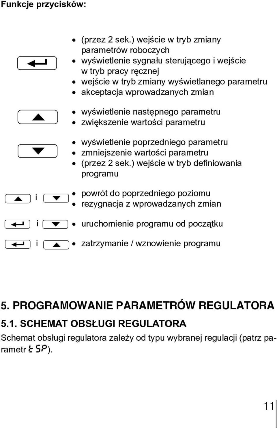 wprowadzanych zmian wyświetlenie następnego parametru zwiększenie wartości parametru wyświetlenie poprzedniego parametru zmniejszenie wartości parametru (przez 2 sek.