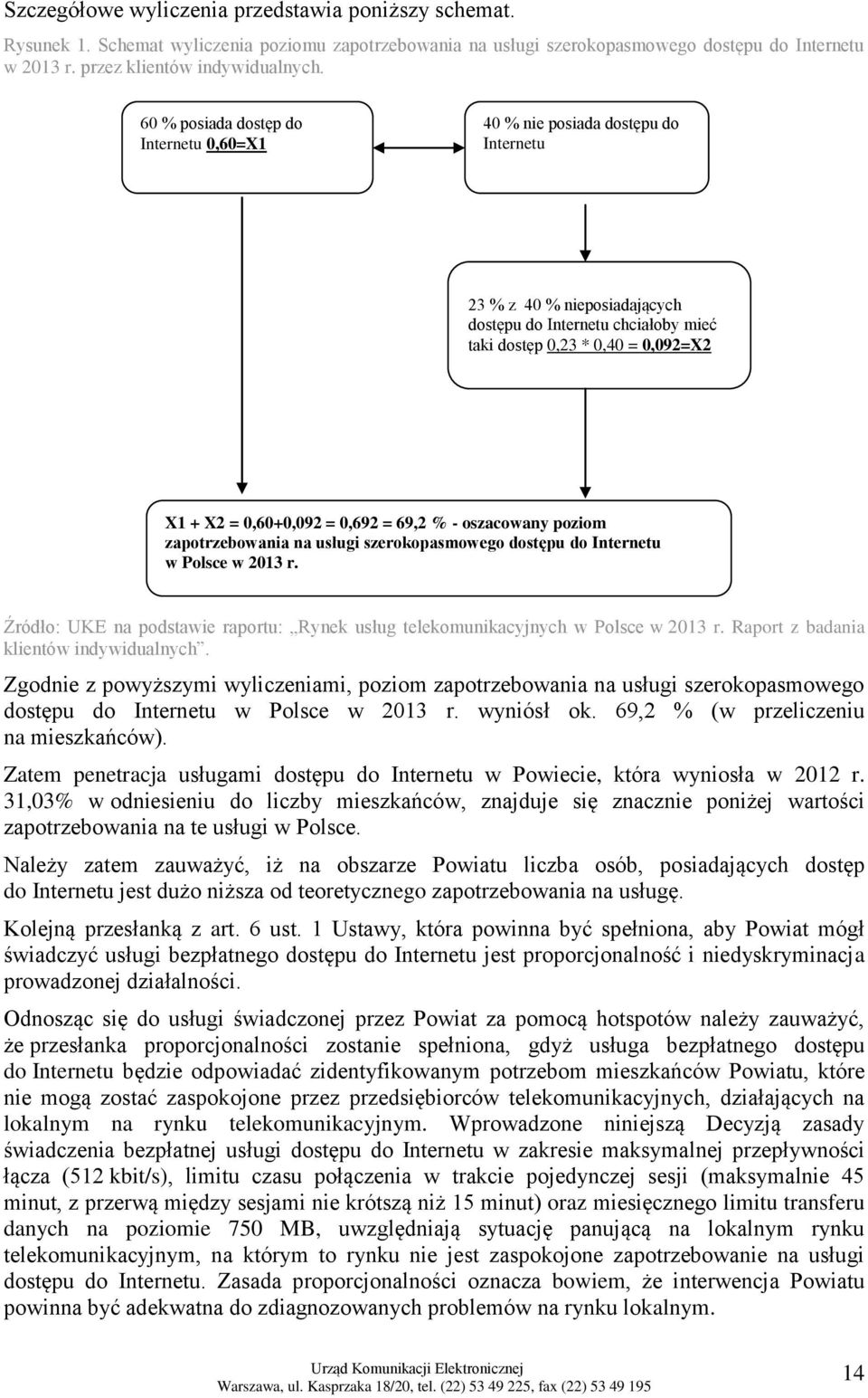 = 0,692 = 69,2 % - oszacowany poziom zapotrzebowania na usługi szerokopasmowego dostępu do Internetu w Polsce w 2013 r.