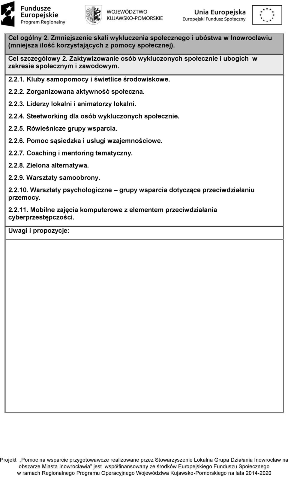 Liderzy lokalni i animatorzy lokalni. 2.2.4. Steetworking dla osób wykluczonych społecznie. 2.2.5. Rówieśnicze grupy wsparcia. 2.2.6. Pomoc sąsiedzka i usługi wzajemnościowe. 2.2.7.