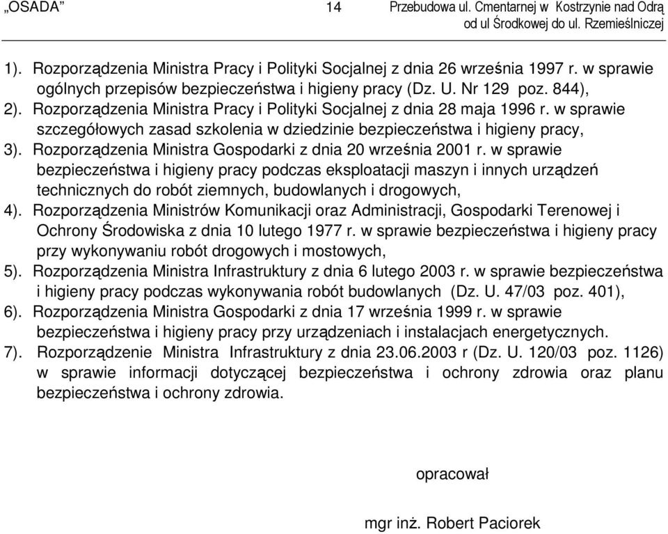 Rozporządzenia Ministra Gospodarki z dnia 20 września 2001 r.