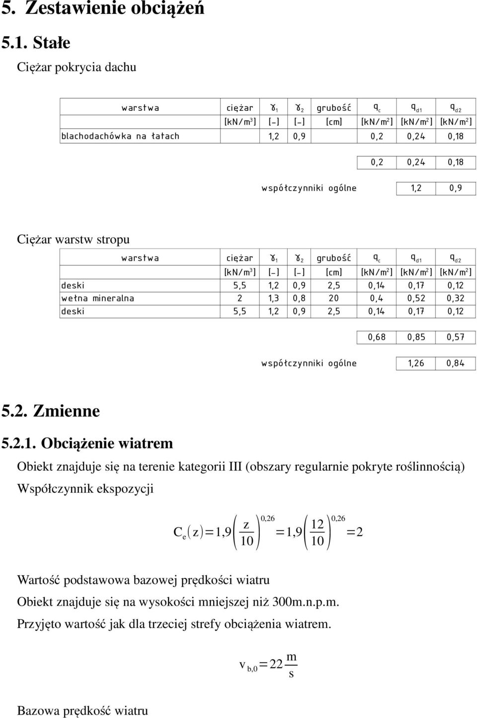 współczynniki ogólne 1,2 0,9 Ciężar warstw stropu warstwa ciężar γ 1 γ 2 grubość q c q d1 q d2 [kn/m 3 ] [-] [-] [cm] [kn/m 2 ] [kn/m 2 ] [kn/m 2 ] deski 5,5 1,2 0,9 2,5 0,14 0,17 0,12 wełna