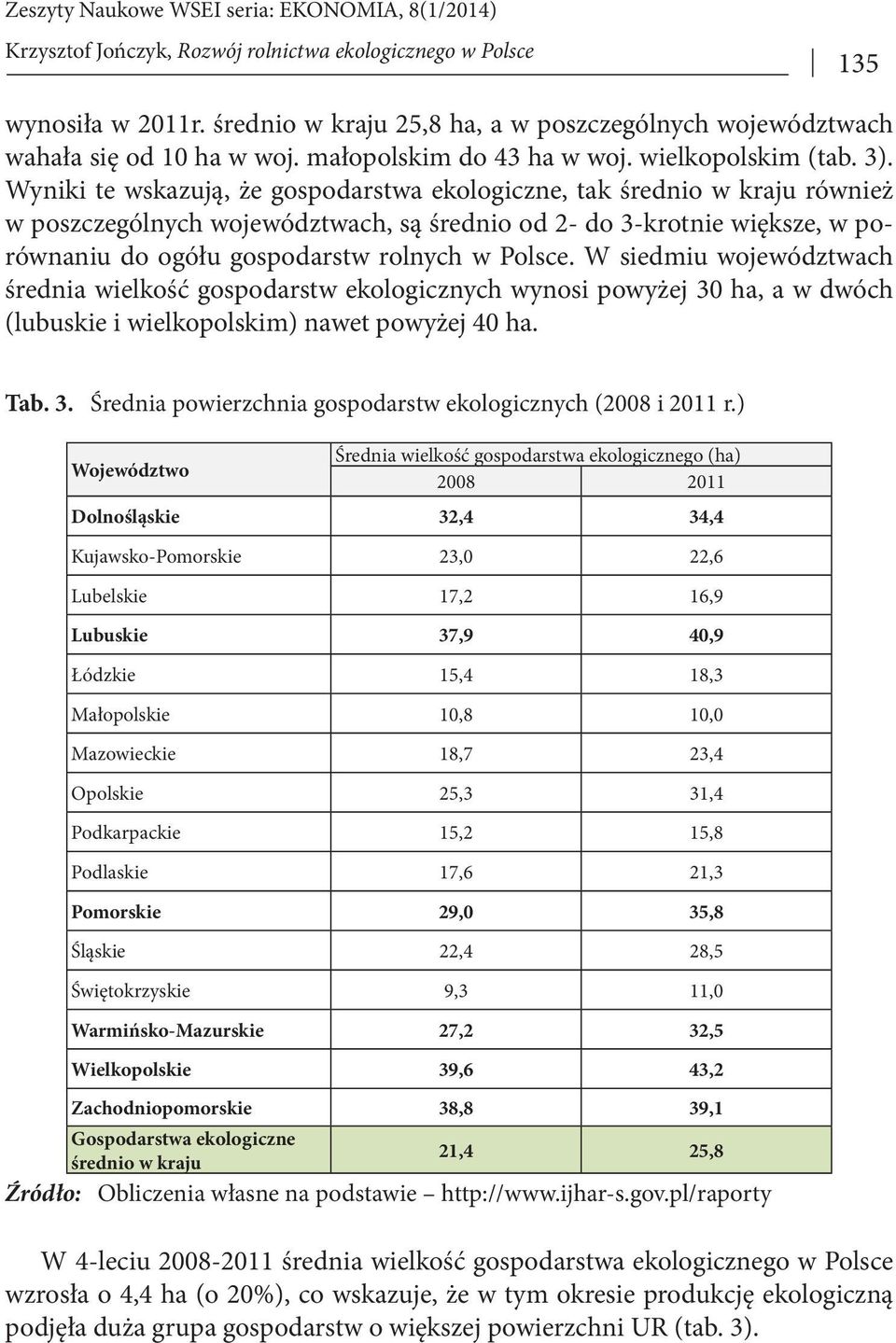 Wyniki te wskazują, że gospodarstwa ekologiczne, tak średnio w kraju również w poszczególnych województwach, są średnio od 2- do 3-krotnie większe, w porównaniu do ogółu gospodarstw rolnych w Polsce.