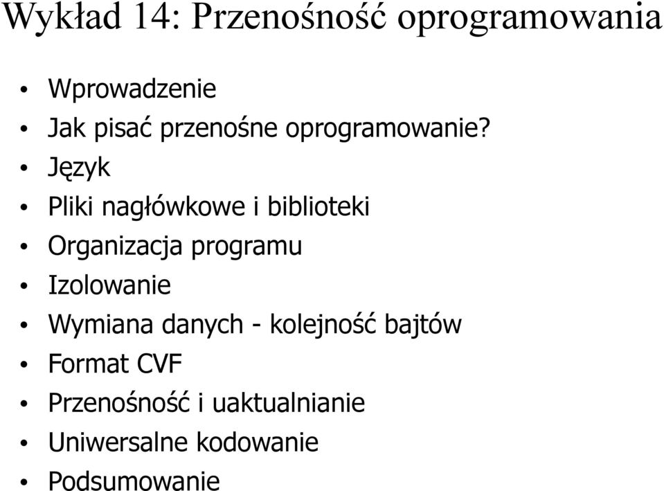 Język Pliki nagłówkowe i biblioteki Organizacja programu