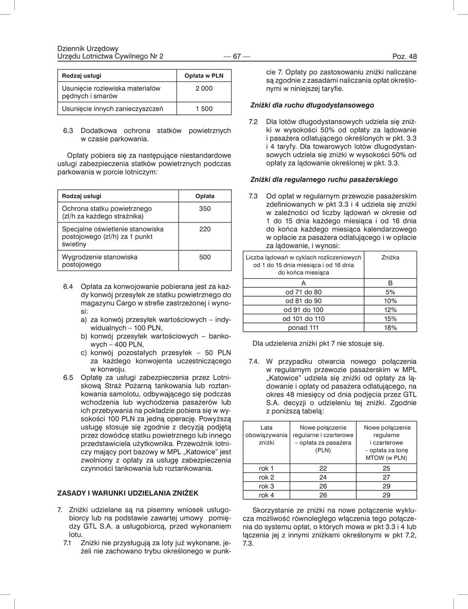 Zniżki udzielane są na pisemny wniosek usługobiorcy lub na podstawie zawartej umowy pomiędzy GTL S.A. a usługobiorcą, przed wykonaniem lotu. 7.